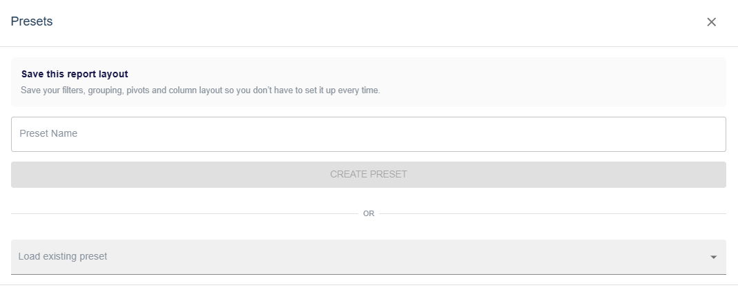 Create preset dialog