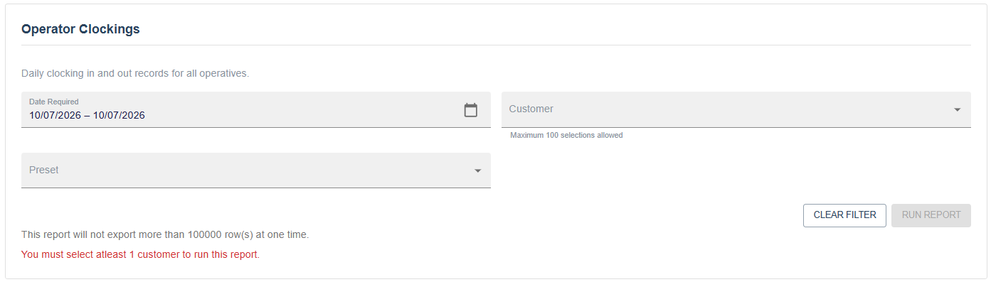 Report criteria