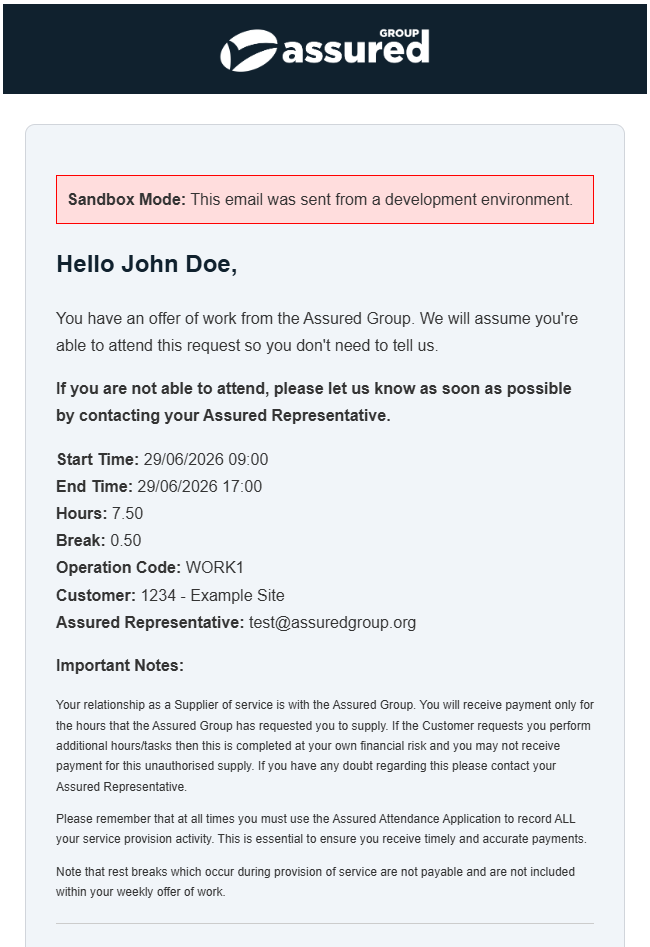 Operator notification email