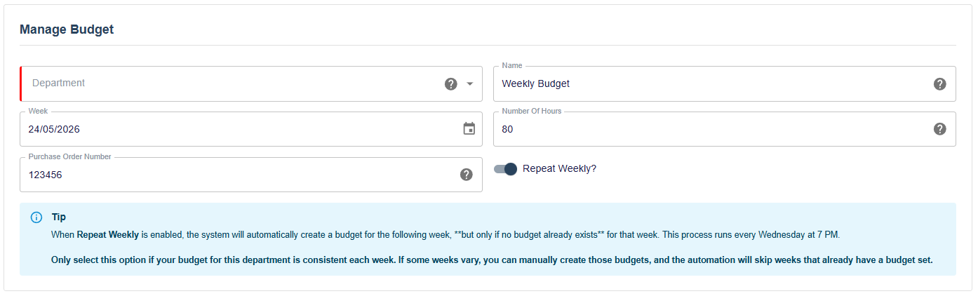 Edit budget